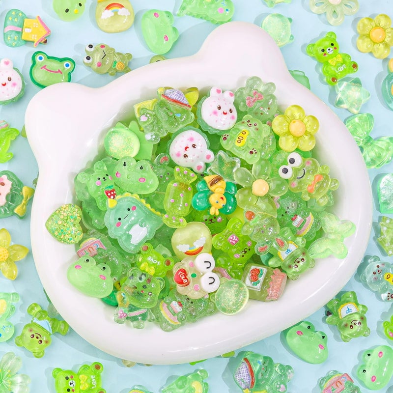 Glitzest 100PCS TINKRSTUFF Green Slime Charms Jelly Cute Flatback Resin Charms for Slime, Random Kawaii Decoden Charm for Embellishments Phone Junk Case Charms Bulk, Hairpins Scrapbooking Crafting & DIY Decor - Image 4